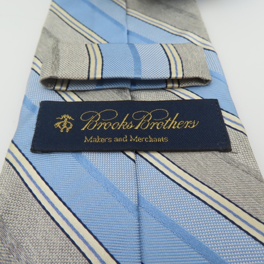 Brooks Brothers Tie Silk Gray Blue Striped 3.25" Wide 59" Long USA Makers - Picture 5 of 6
